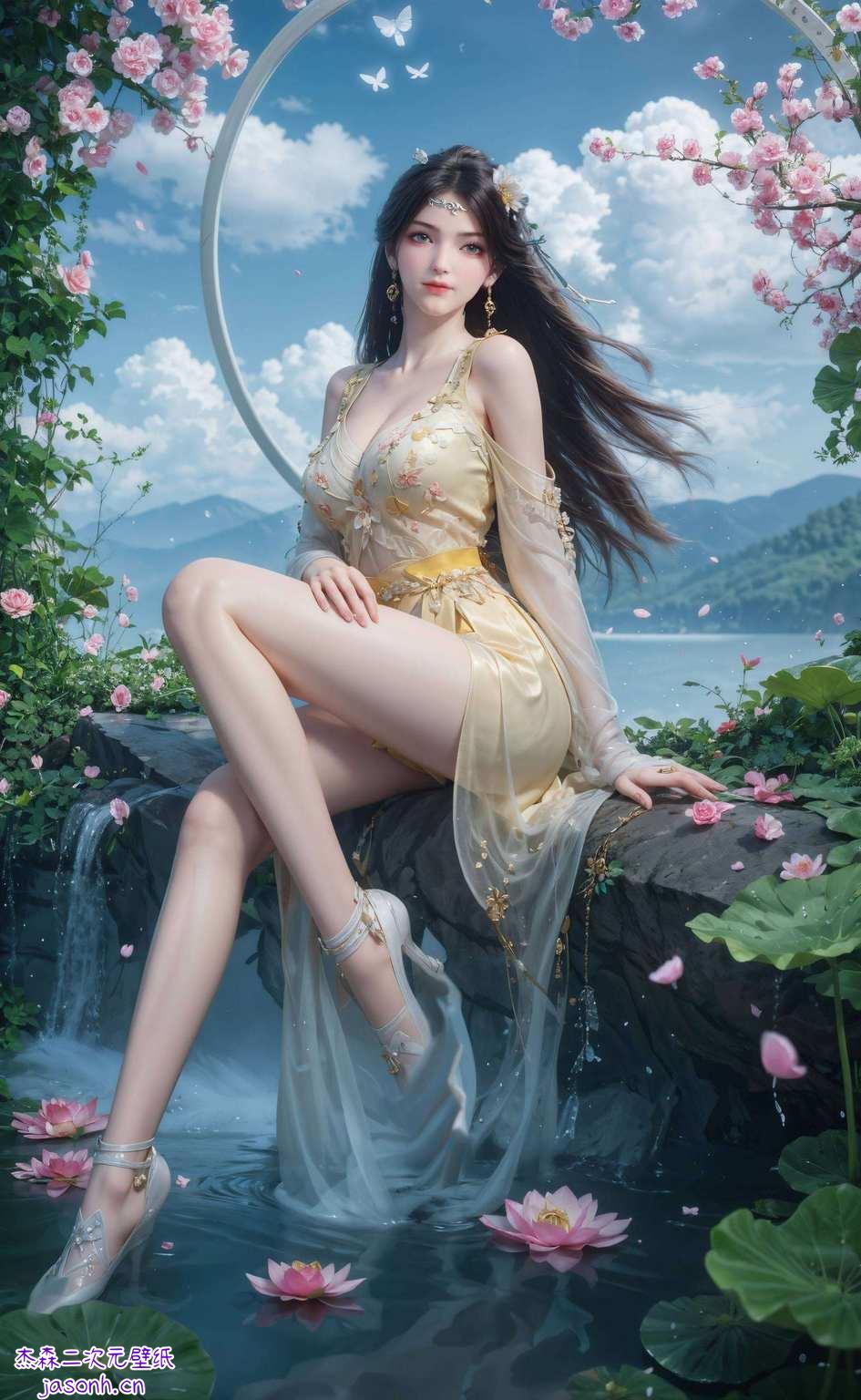 动漫美女共欢颜,玄幻画卷铺横屏瓶儿翩翩舞翠袖